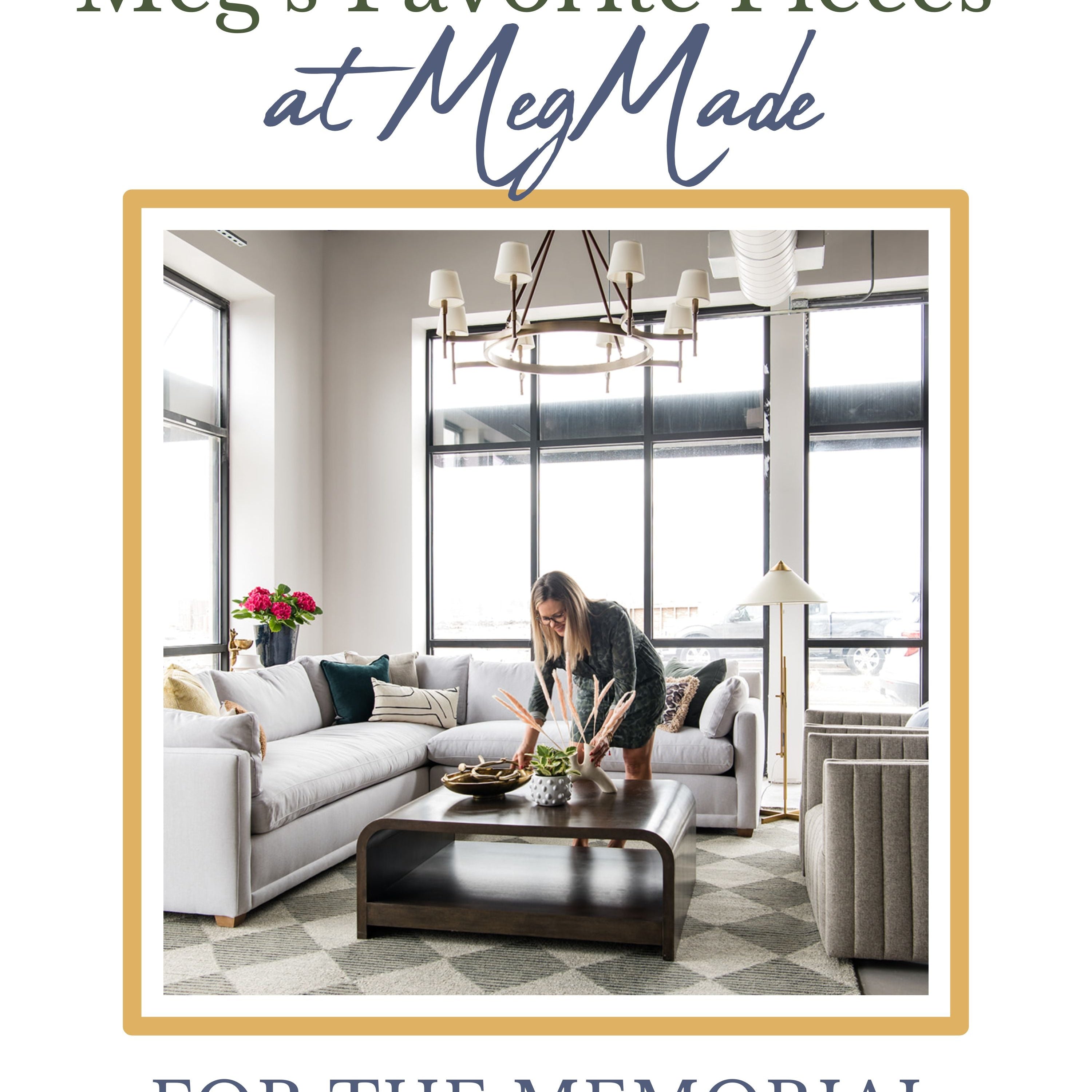 Meg Piercy setting down decor on the floor at MegMade