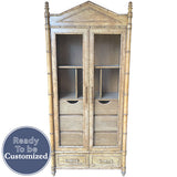 37" Unfinished 2 Door 2 Drawer Century Vintage Bamboo Style Hutch #08810